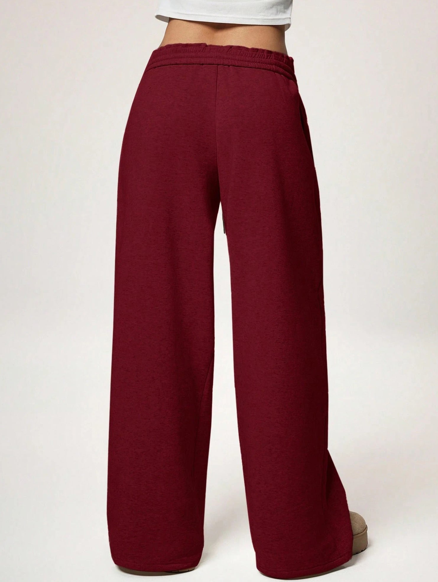 Casual fleece-lined loose wide-leg trousers