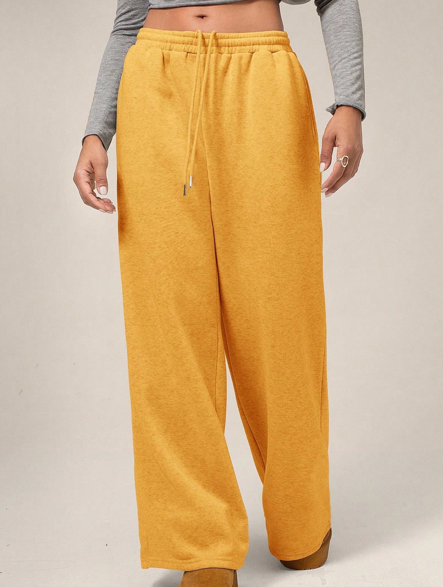 Casual fleece-lined loose wide-leg trousers