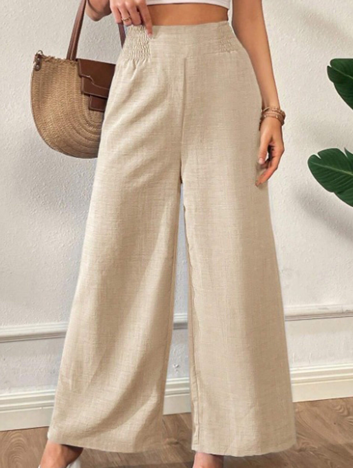 Casual high-waisted slimming wide-leg pants