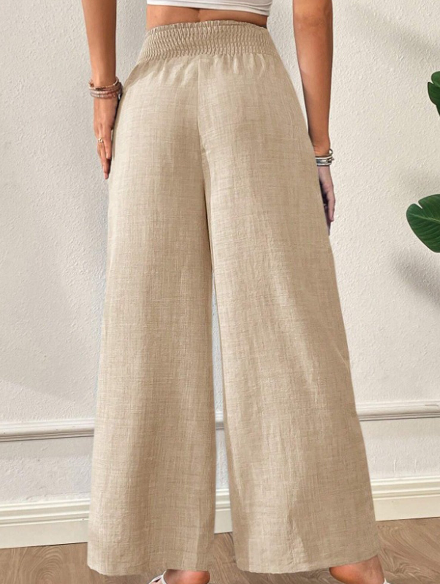 Casual high-waisted slimming wide-leg pants