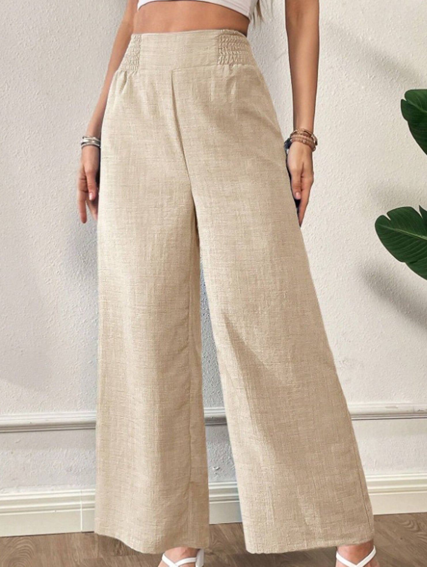Casual high-waisted slimming wide-leg pants