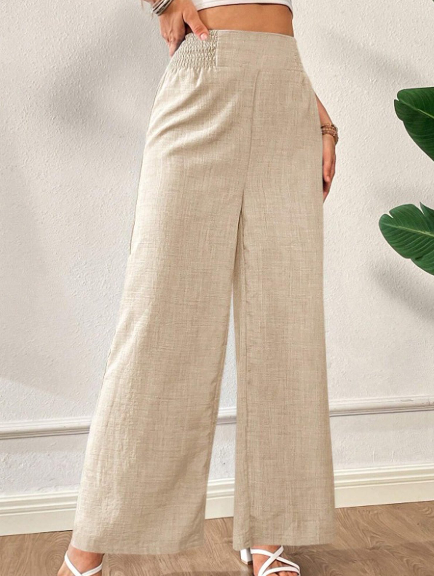 Casual high-waisted slimming wide-leg pants
