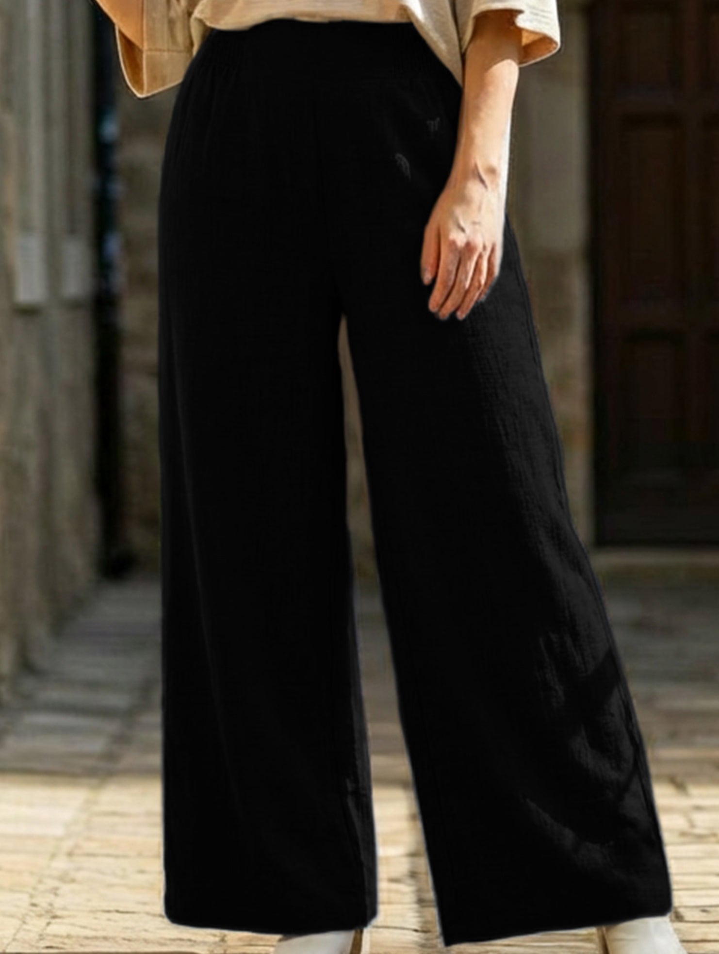 Casual high-waisted slimming wide-leg pants