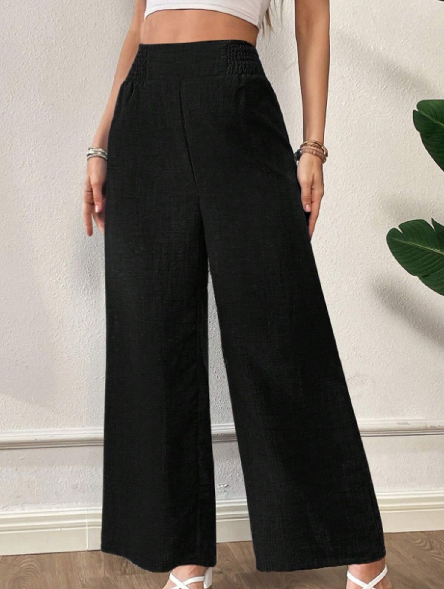 Casual high-waisted slimming wide-leg pants