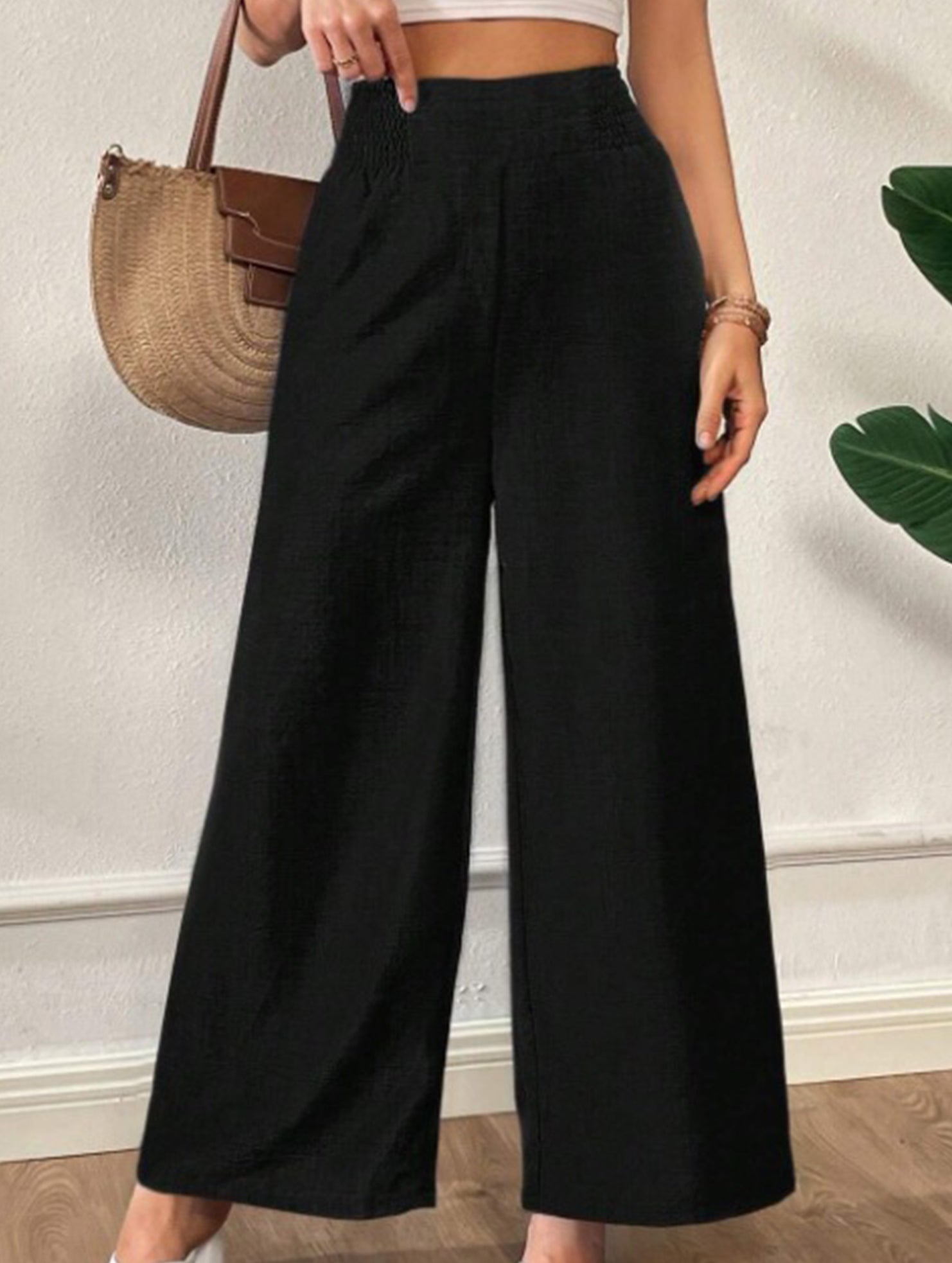 Casual high-waisted slimming wide-leg pants