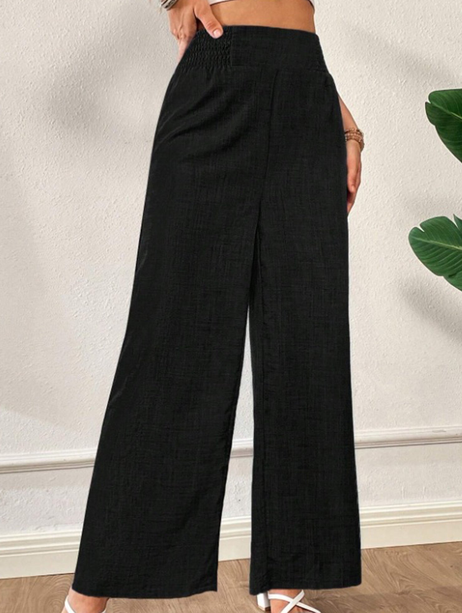 Casual high-waisted slimming wide-leg pants
