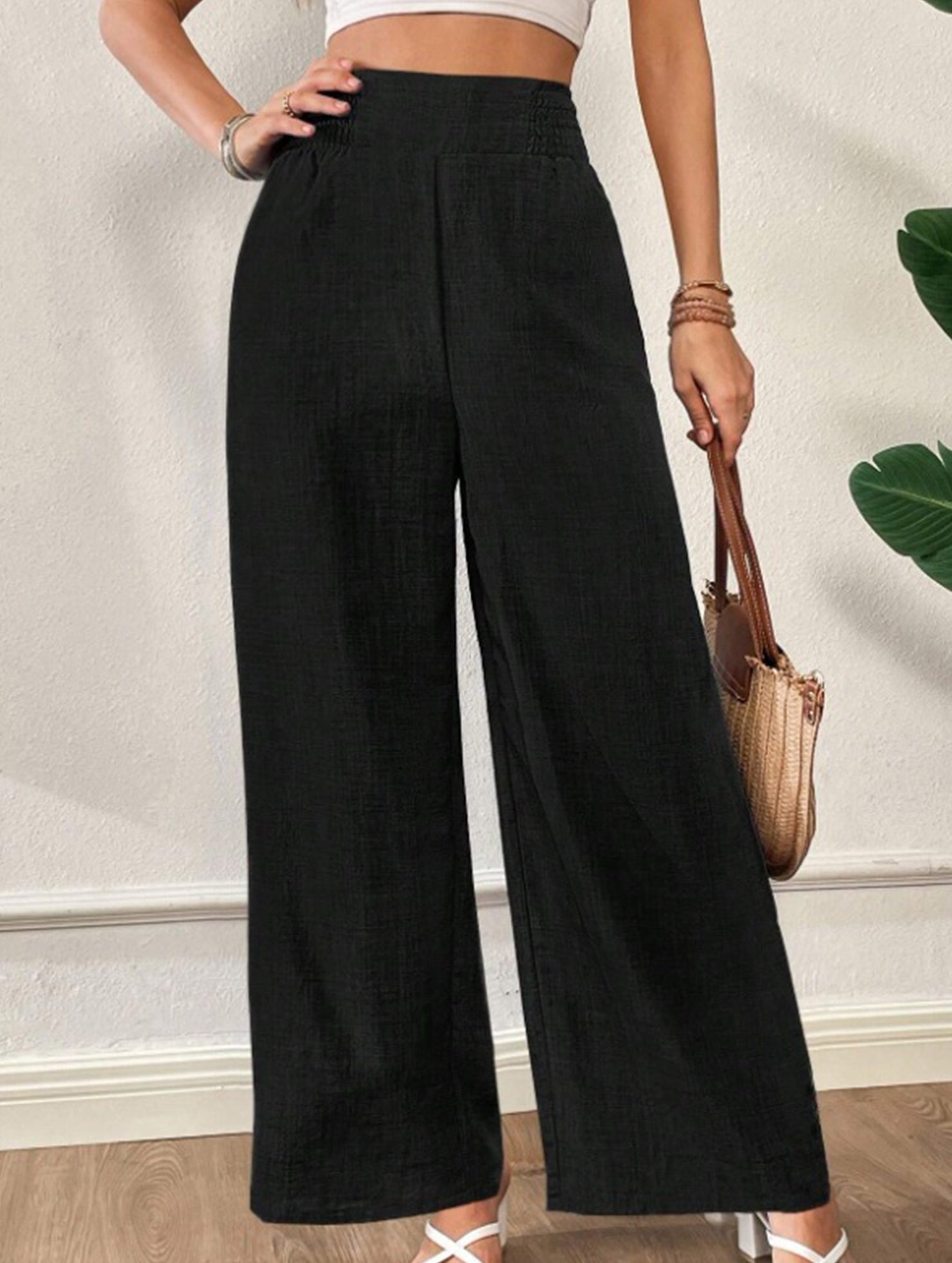 Casual high-waisted slimming wide-leg pants