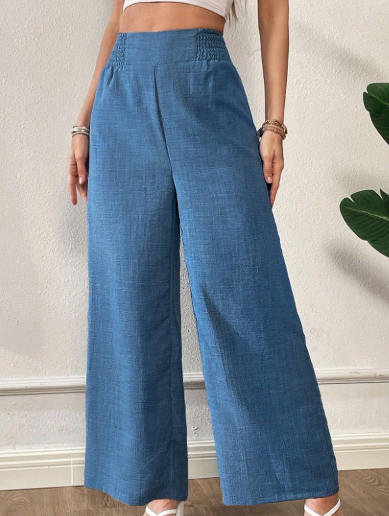 Casual high-waisted slimming wide-leg pants