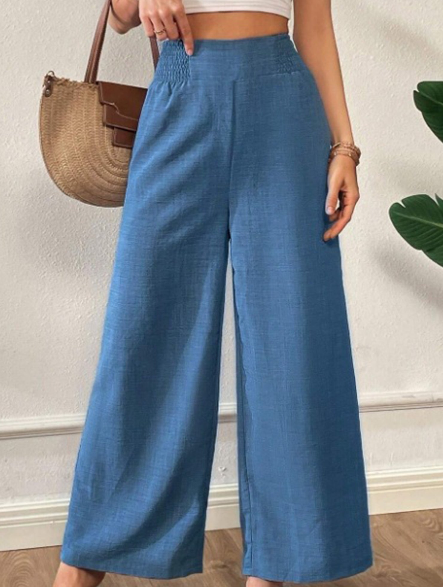 Casual high-waisted slimming wide-leg pants