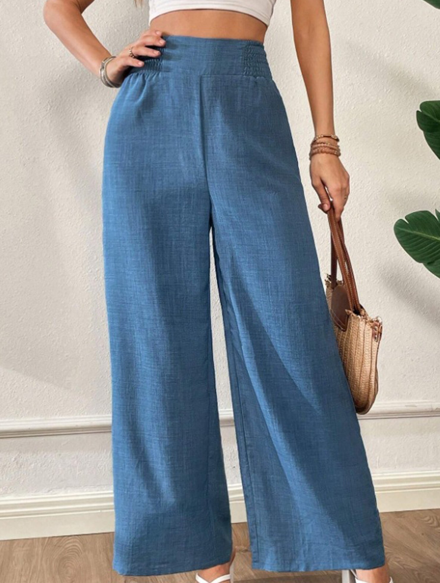 Casual high-waisted slimming wide-leg pants