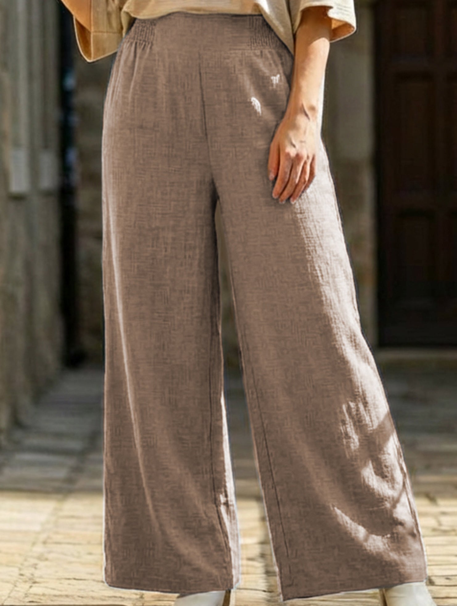 Casual high-waisted slimming wide-leg pants