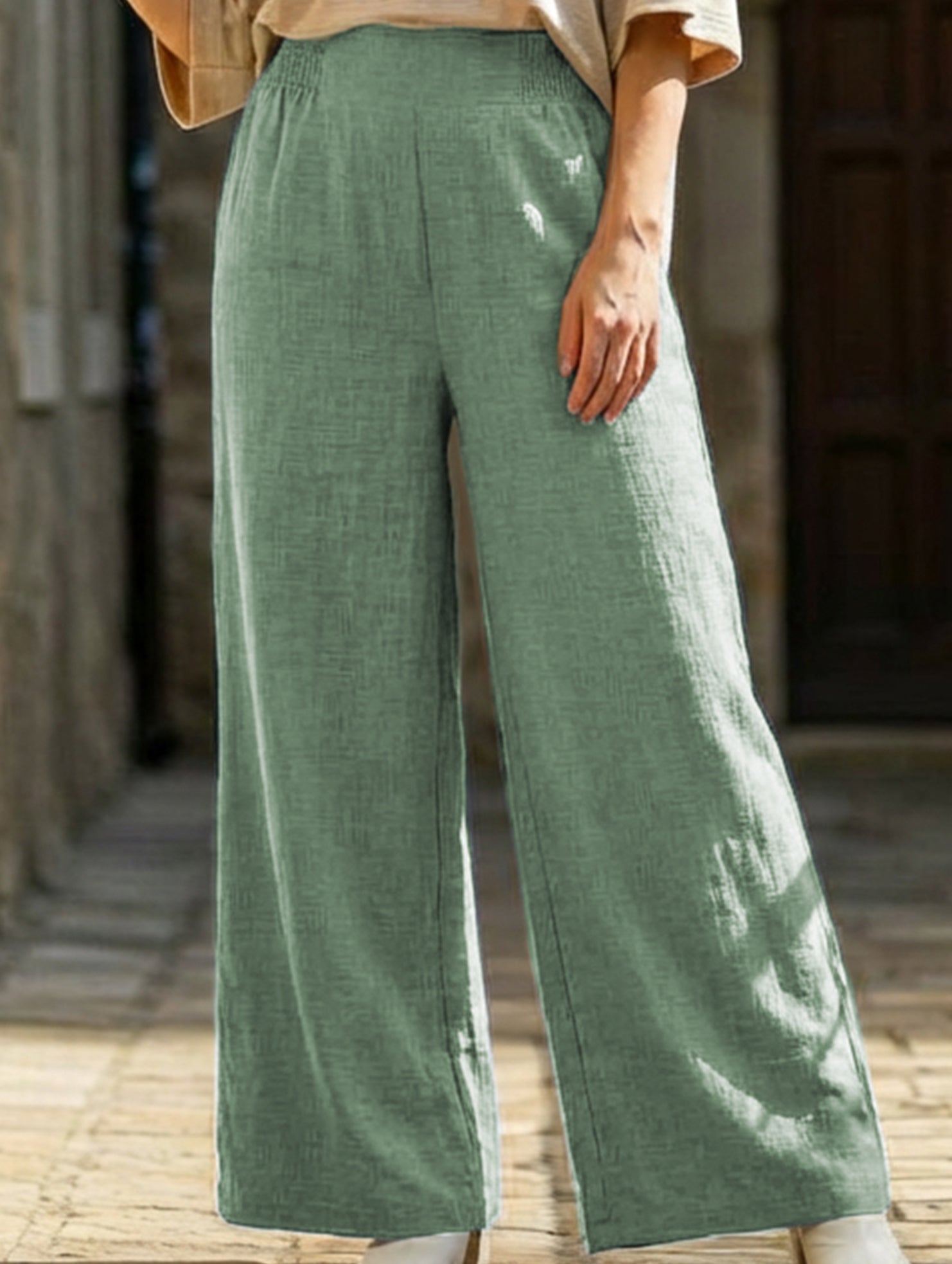 Casual high-waisted slimming wide-leg pants