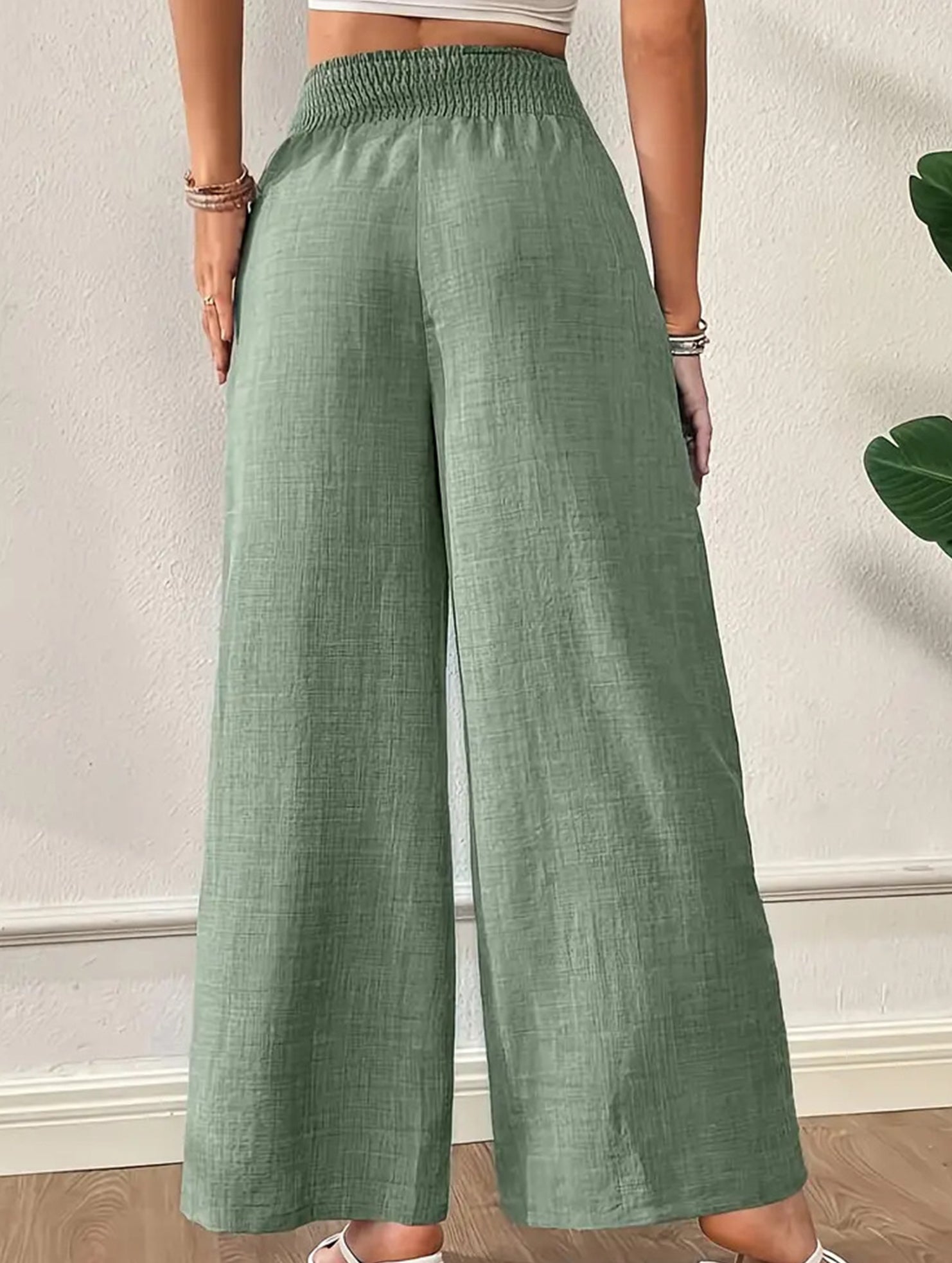 Casual high-waisted slimming wide-leg pants