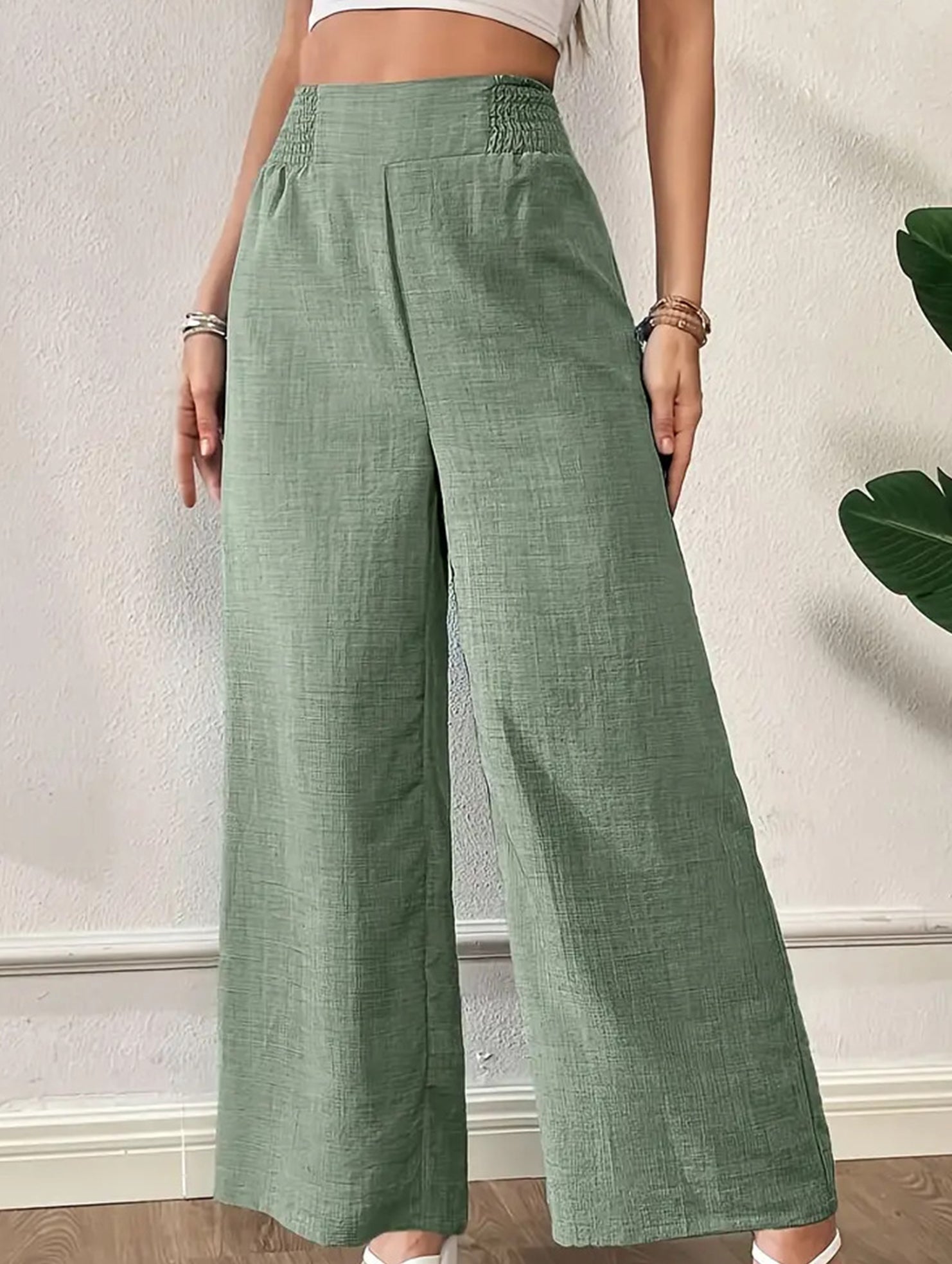 Casual high-waisted slimming wide-leg pants