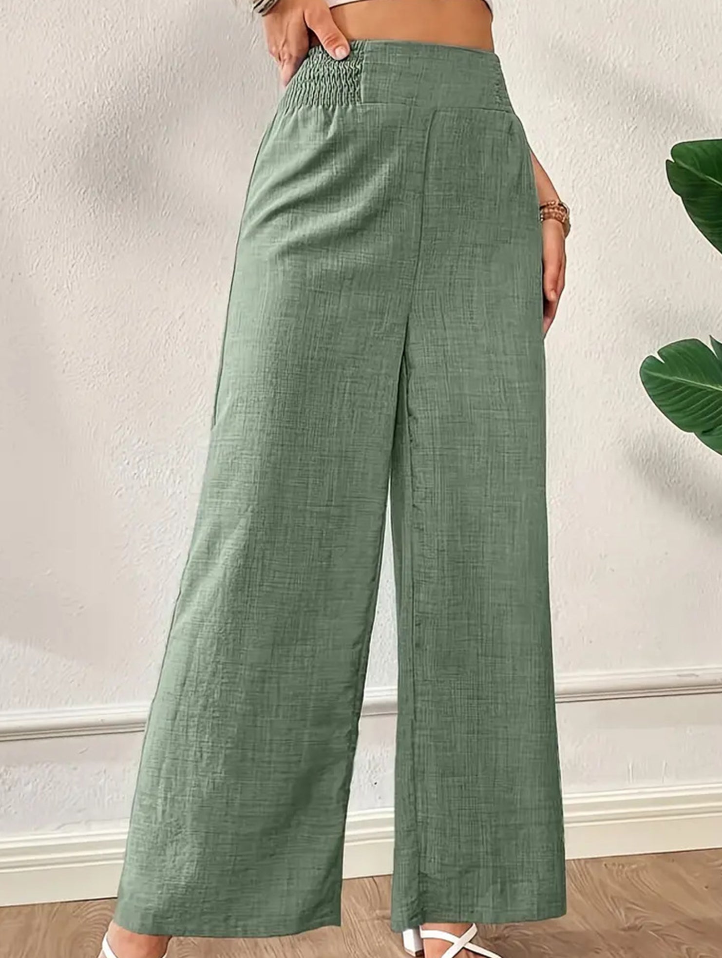 Casual high-waisted slimming wide-leg pants