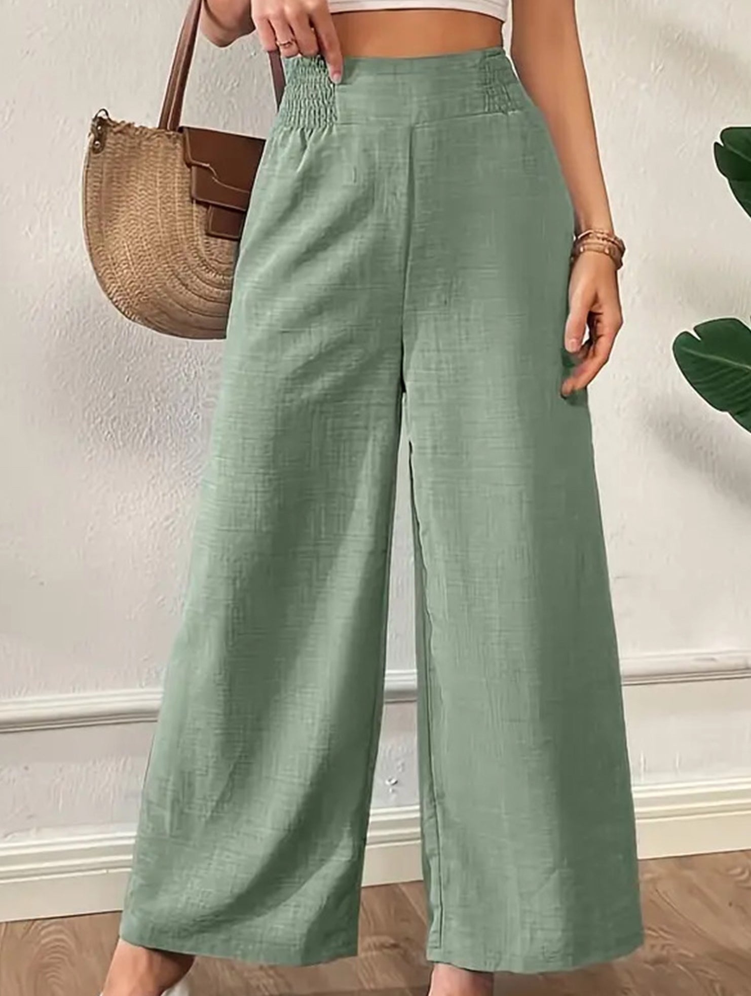 Casual high-waisted slimming wide-leg pants