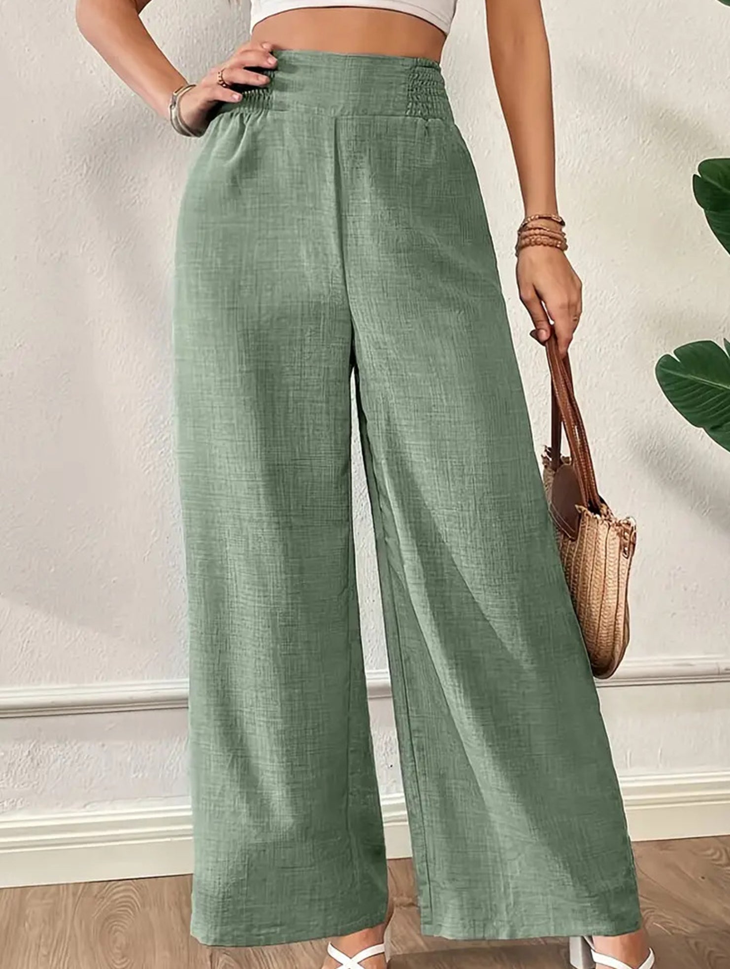 Casual high-waisted slimming wide-leg pants