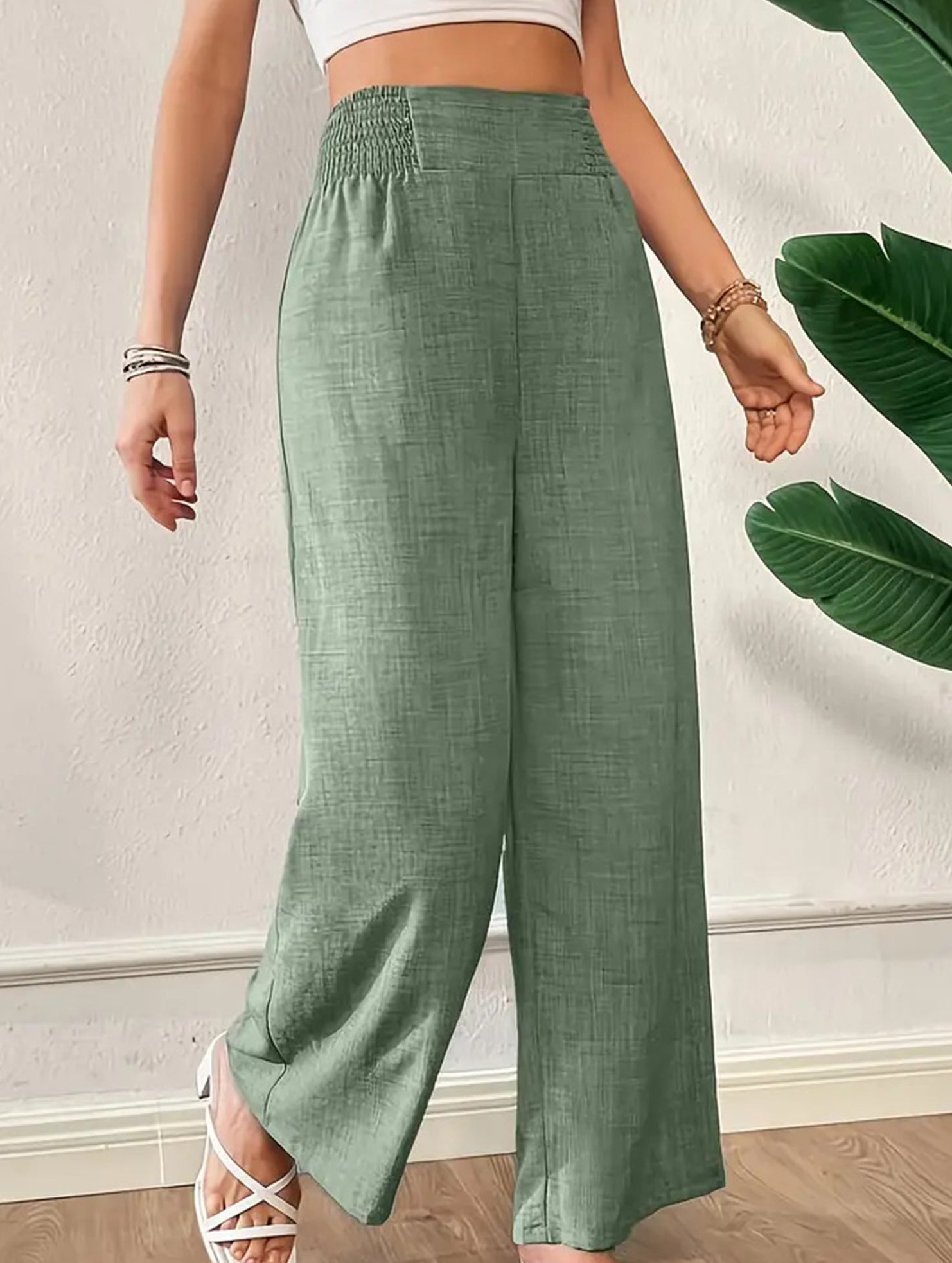 Casual high-waisted slimming wide-leg pants