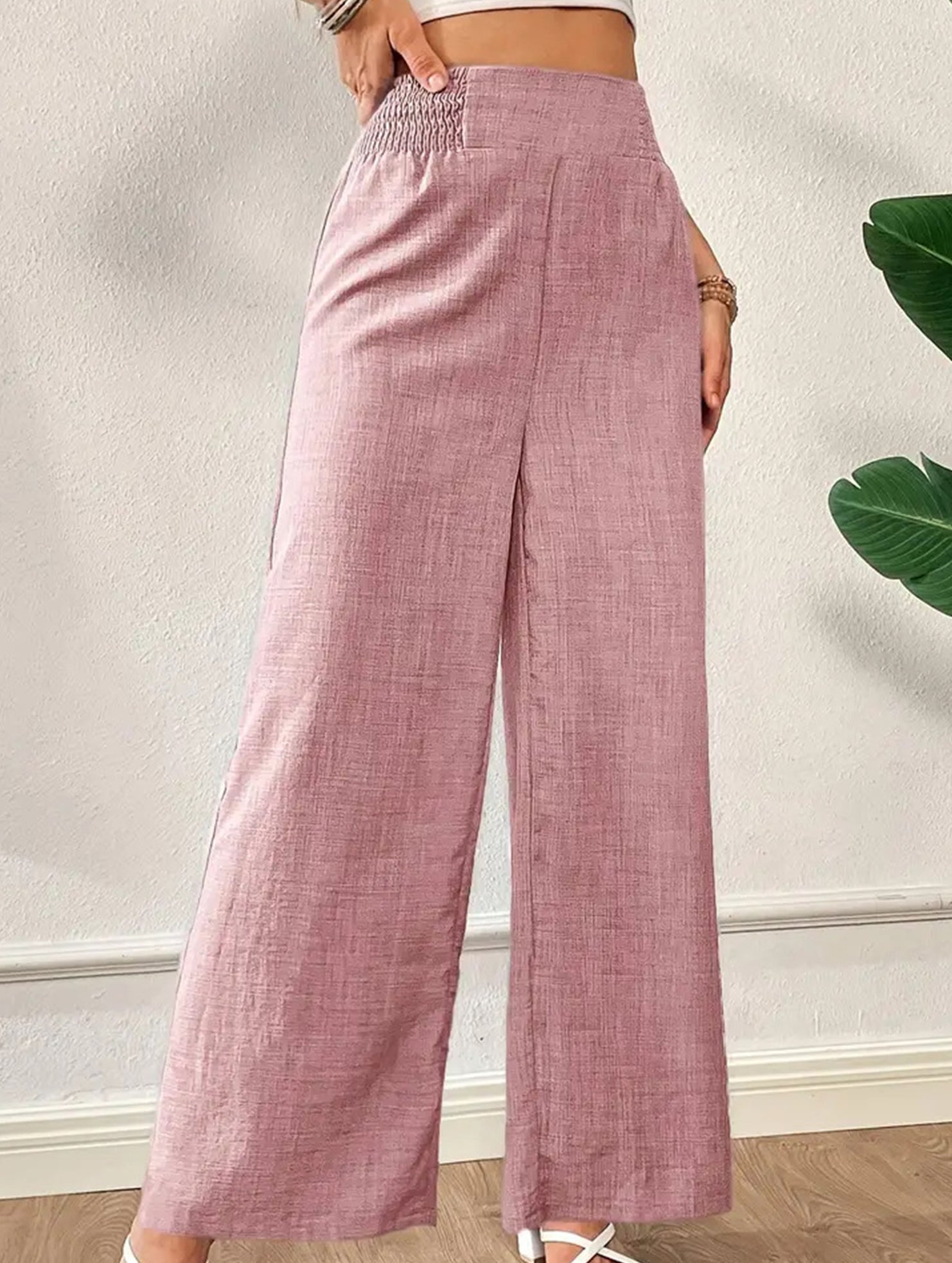 Casual high-waisted slimming wide-leg pants