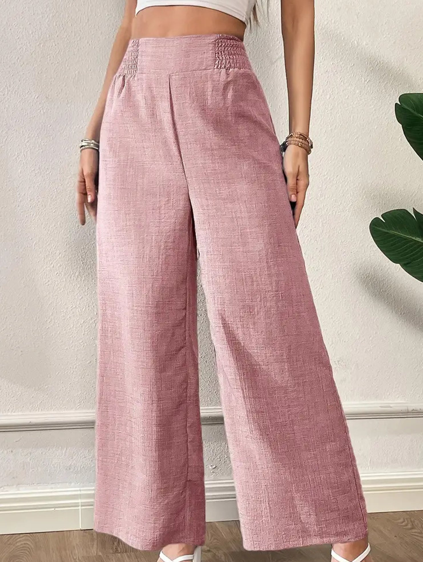 Casual high-waisted slimming wide-leg pants