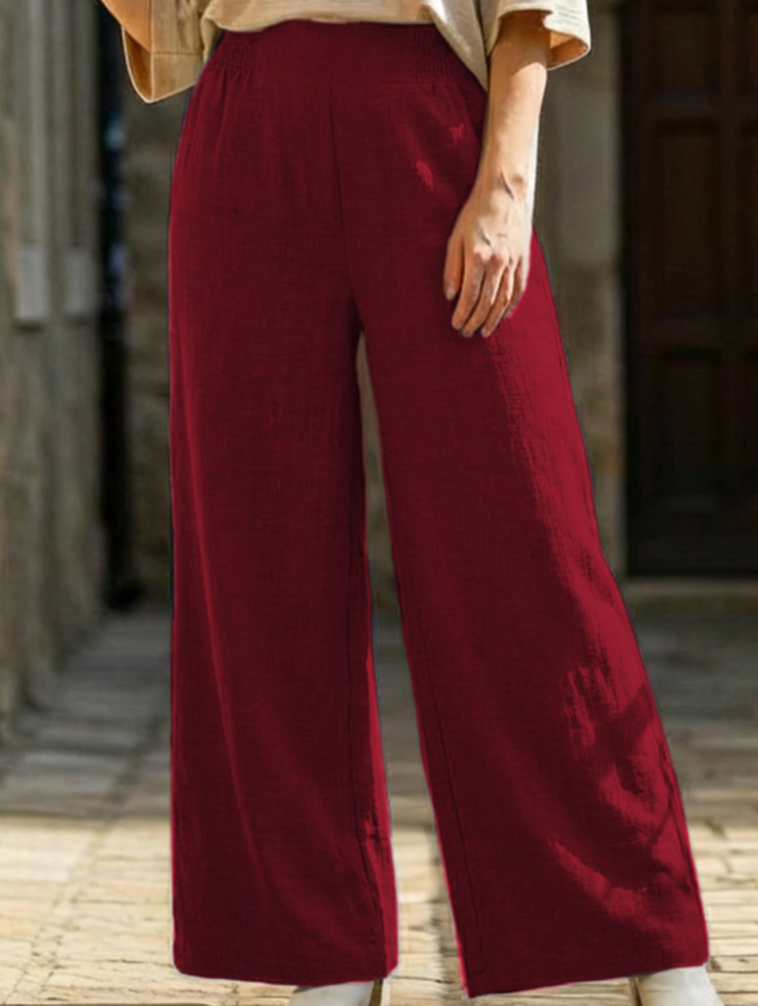 Casual high-waisted slimming wide-leg pants