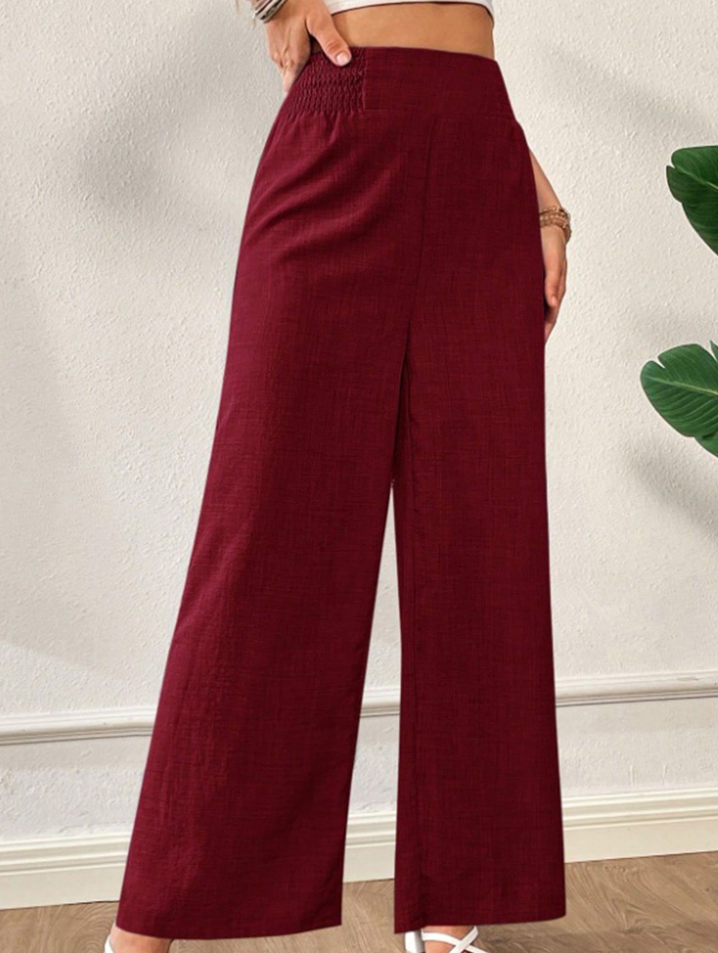 Casual high-waisted slimming wide-leg pants