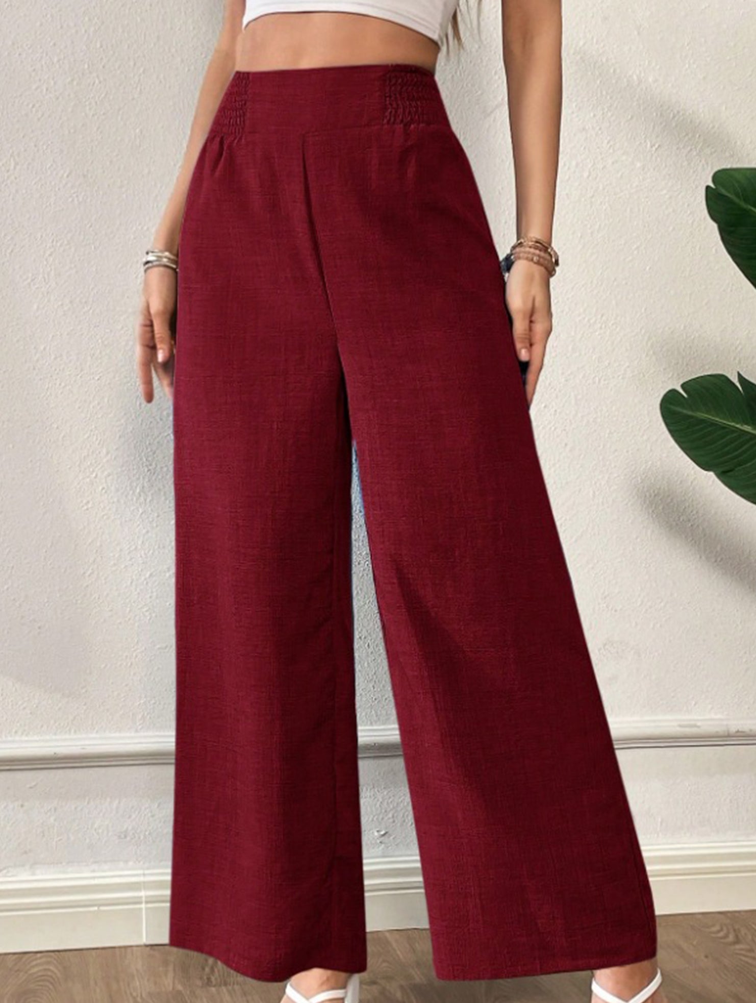Casual high-waisted slimming wide-leg pants