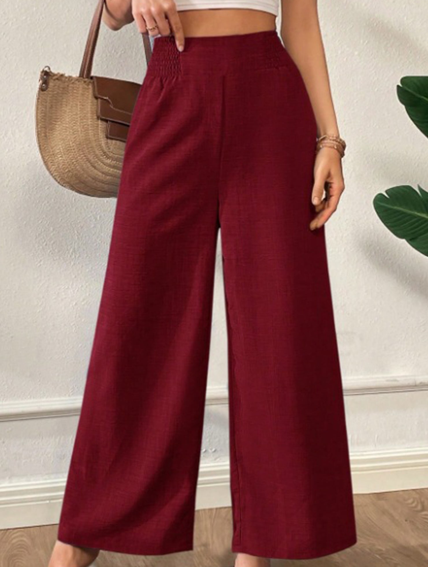 Casual high-waisted slimming wide-leg pants