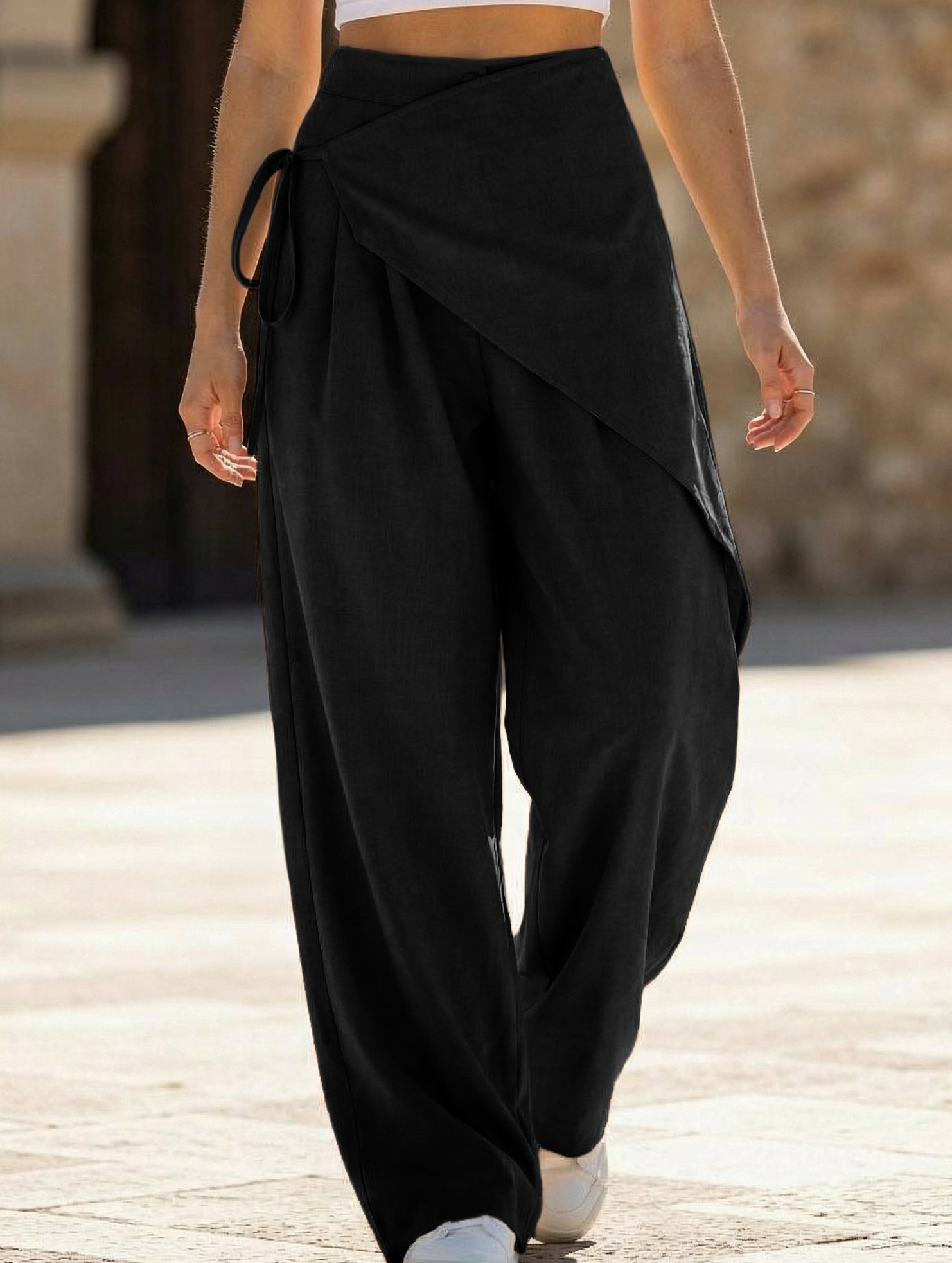 Loose-fitting, slimming, irregular wide-leg pants
