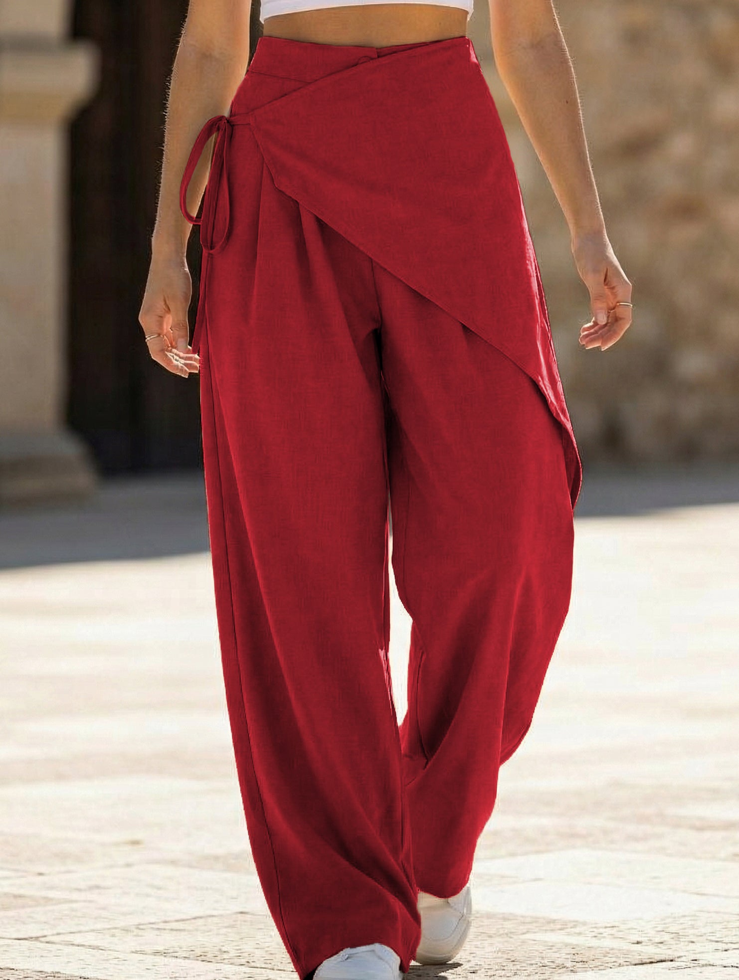 Loose-fitting, slimming, irregular wide-leg pants