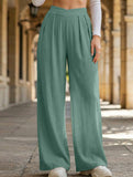 Cross-pleated high-waisted loose-fitting trousers