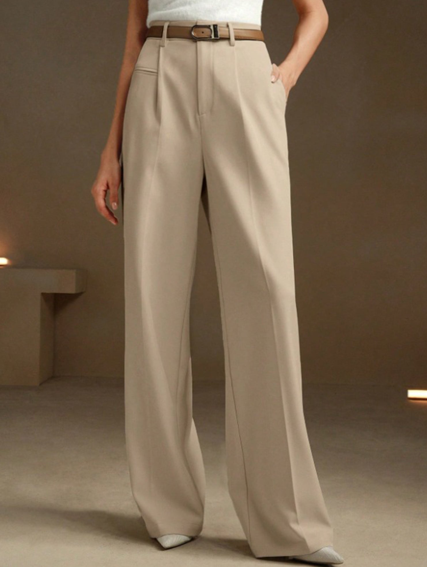 Versatile straight-leg floor-length suit pants