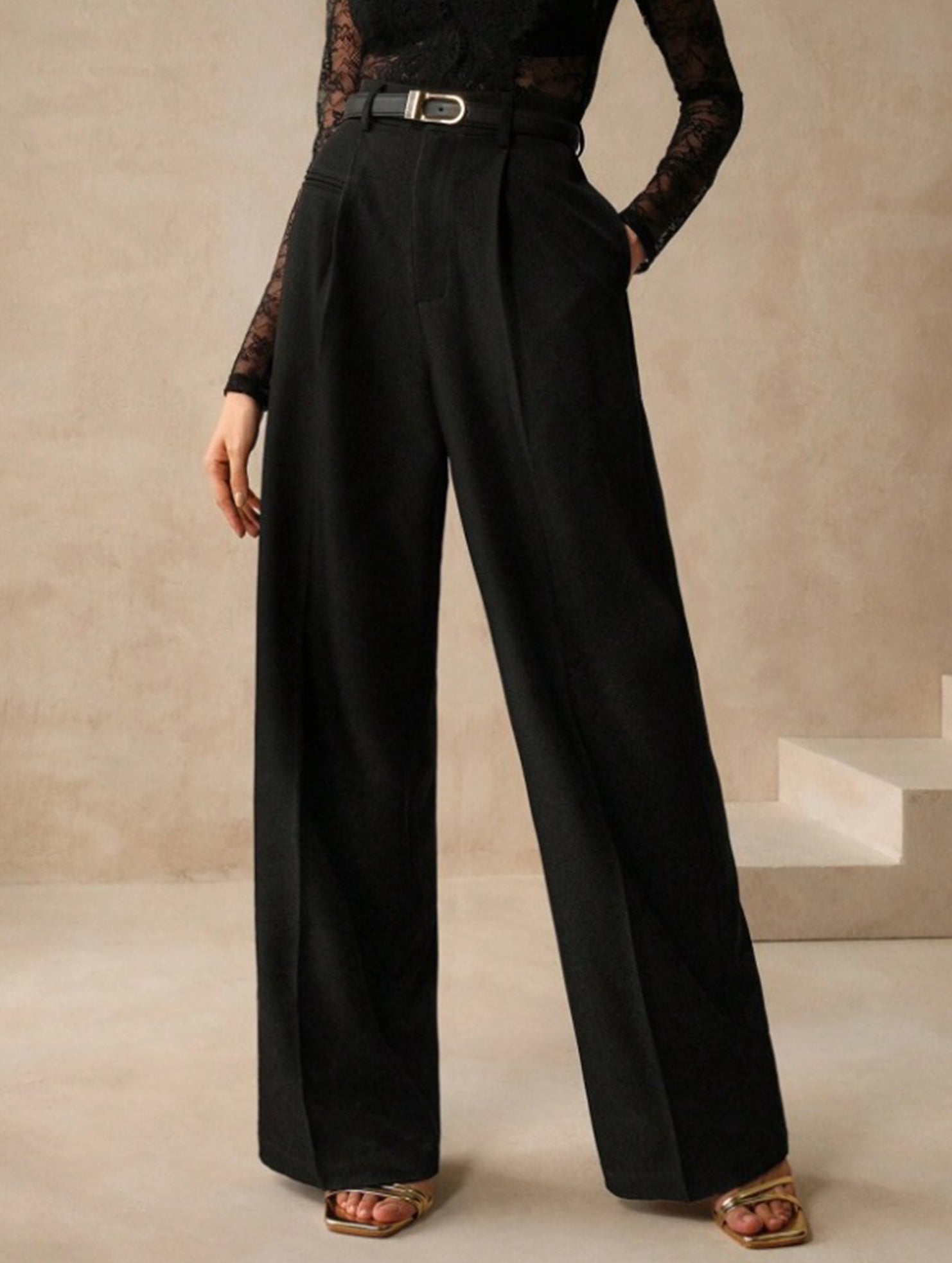 Versatile straight-leg floor-length suit pants