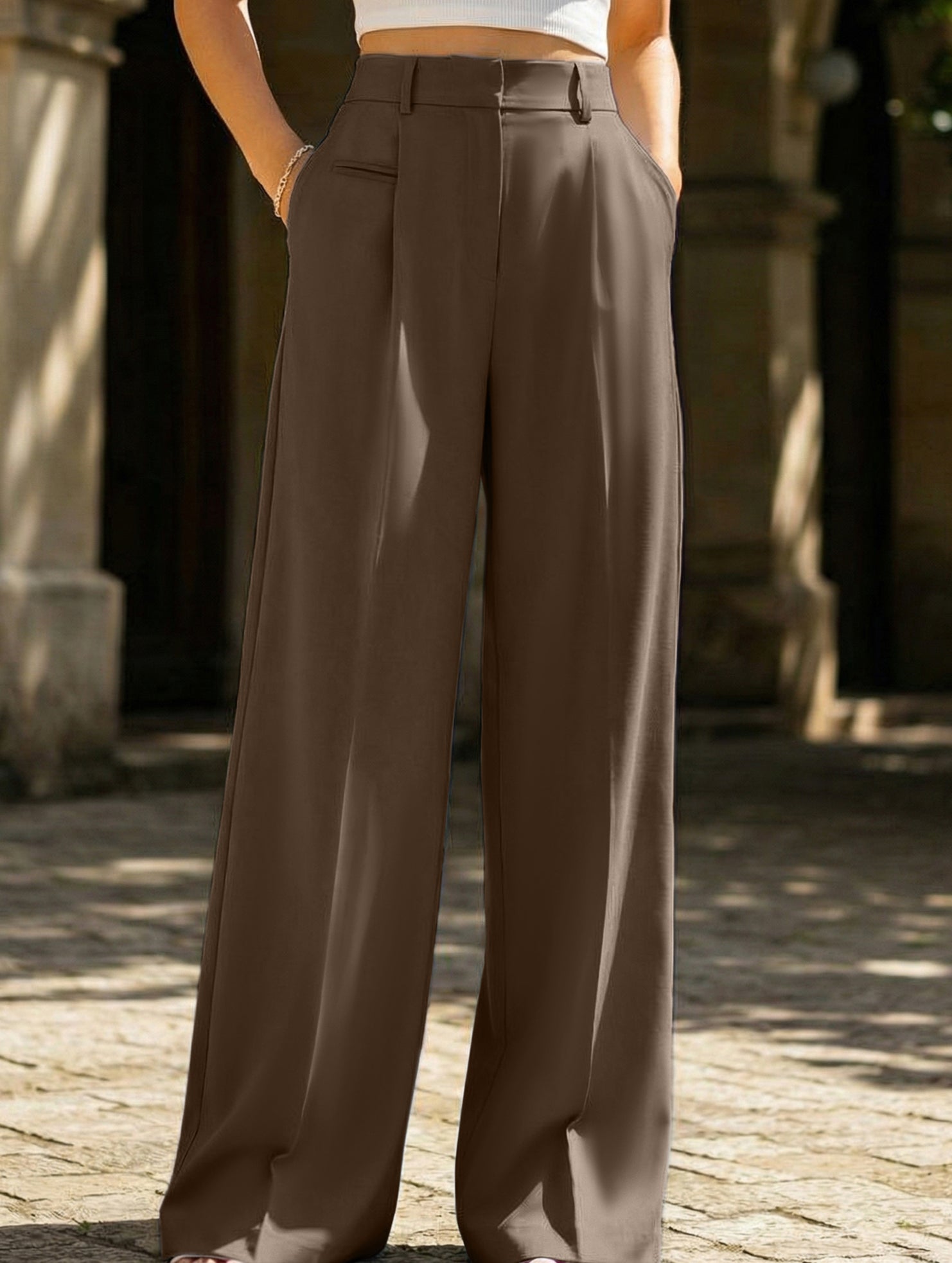 Versatile straight-leg floor-length suit pants