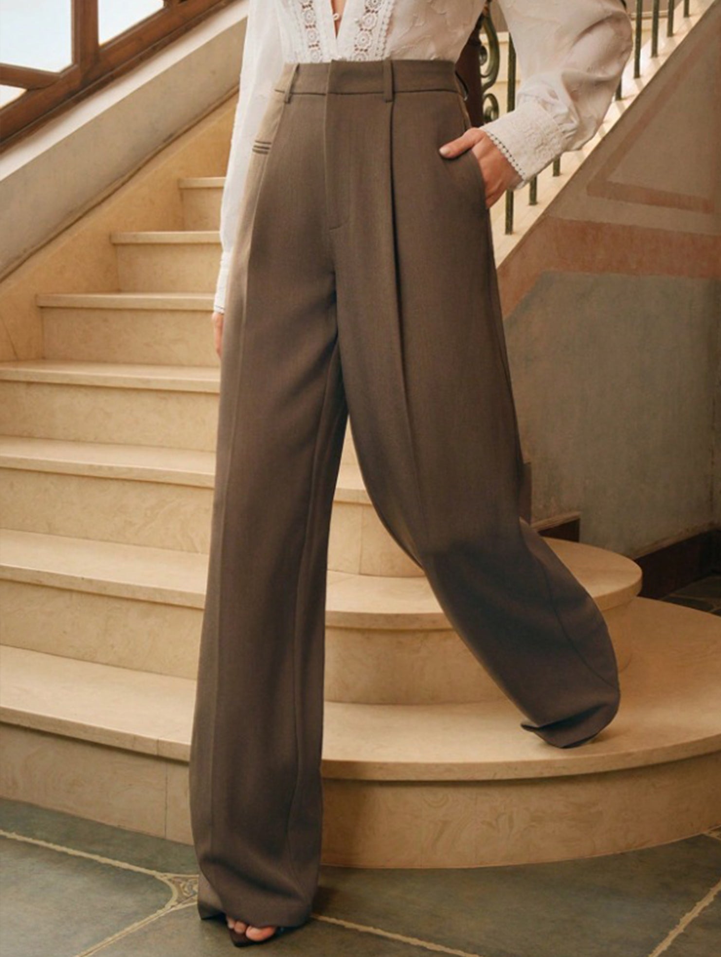 Versatile straight-leg floor-length suit pants