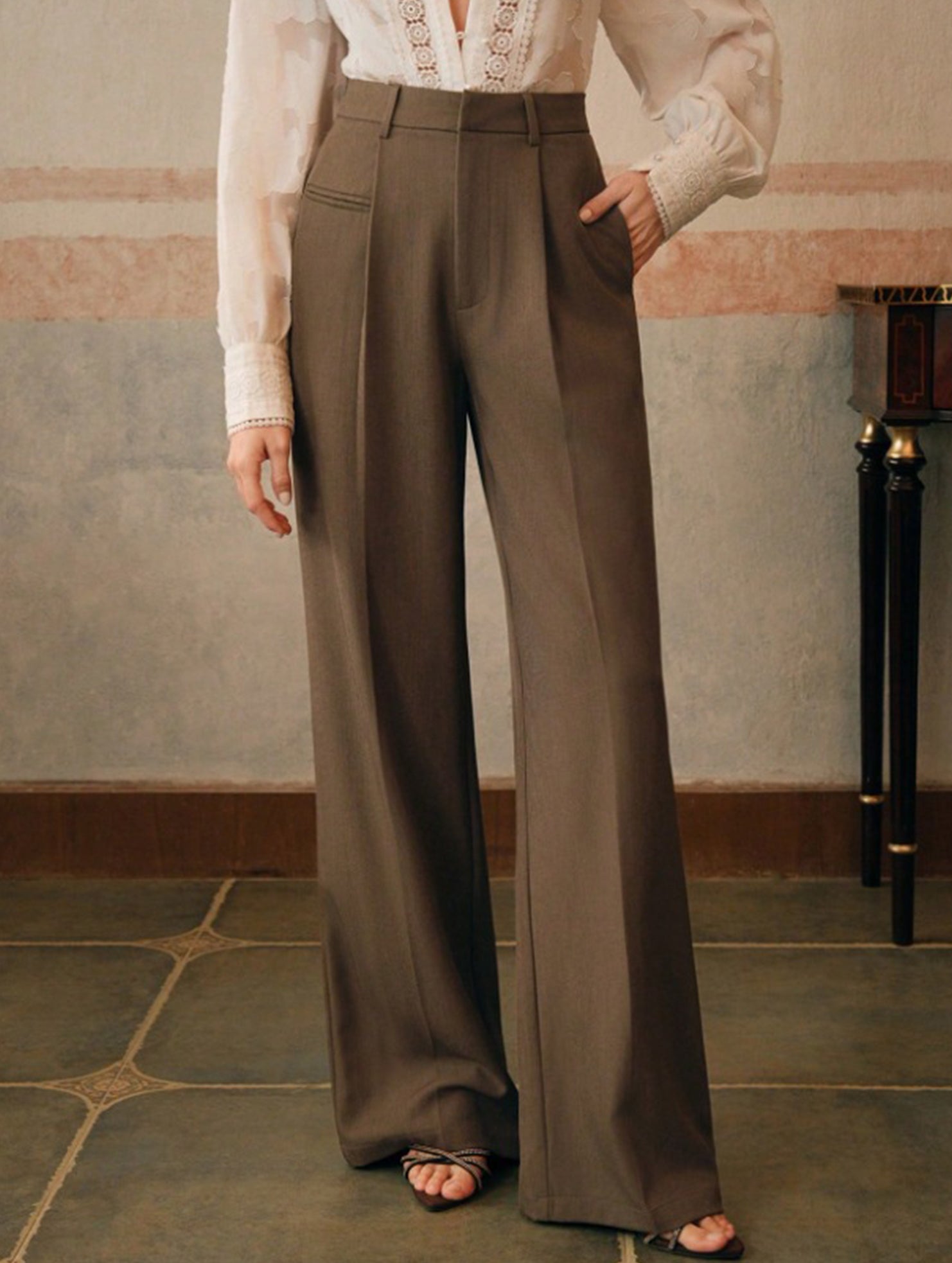Versatile straight-leg floor-length suit pants