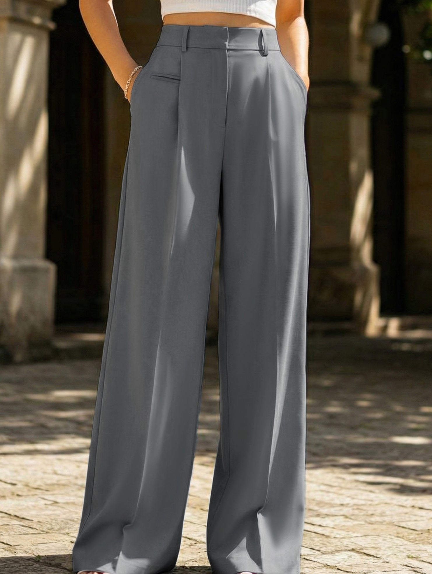 Versatile straight-leg floor-length suit pants