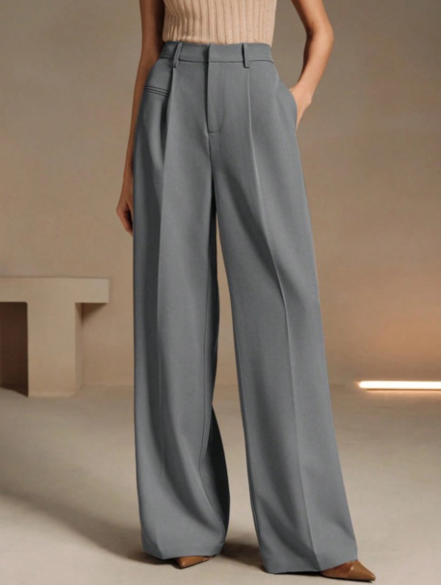 Versatile straight-leg floor-length suit pants