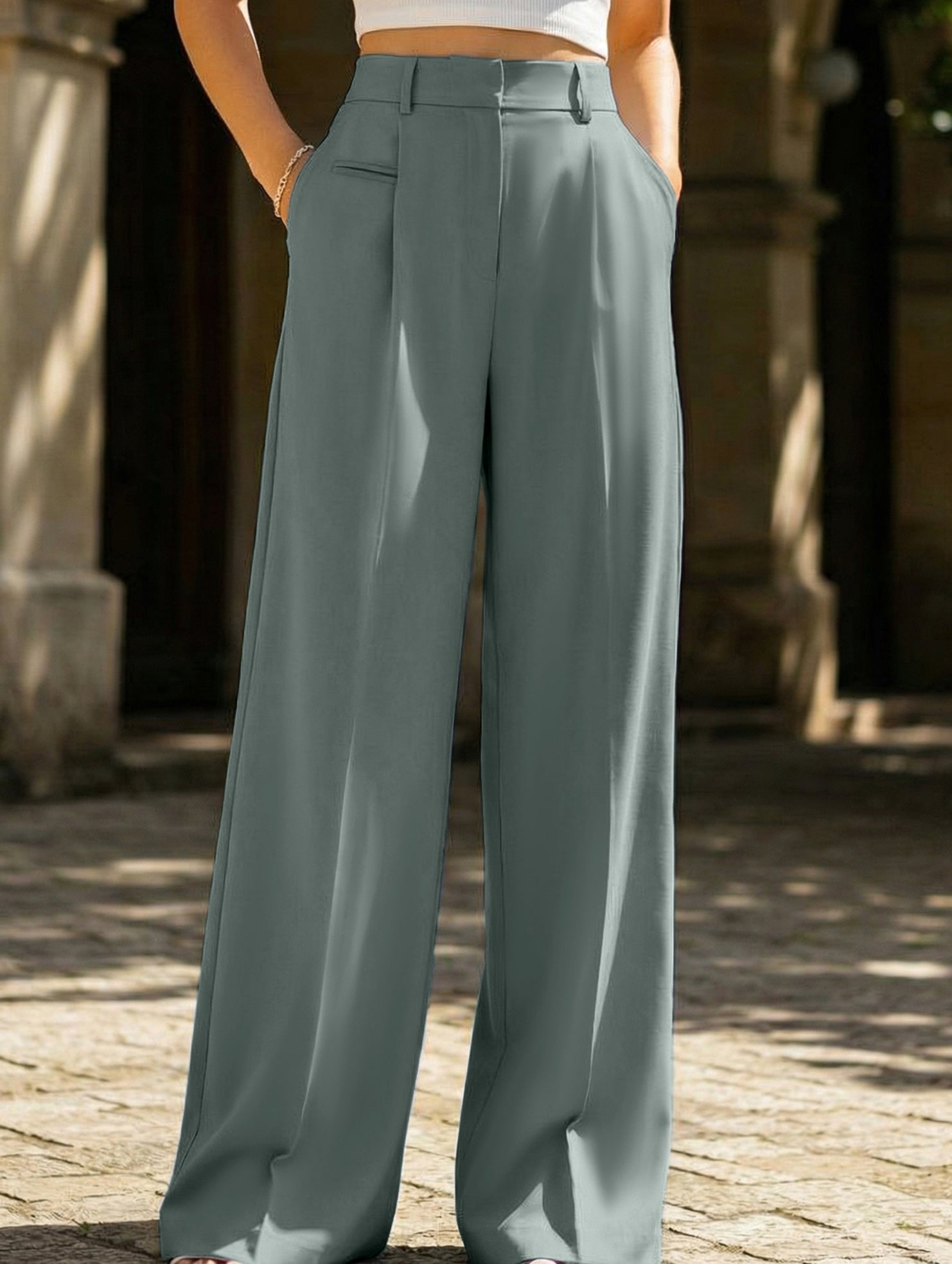 Versatile straight-leg floor-length suit pants
