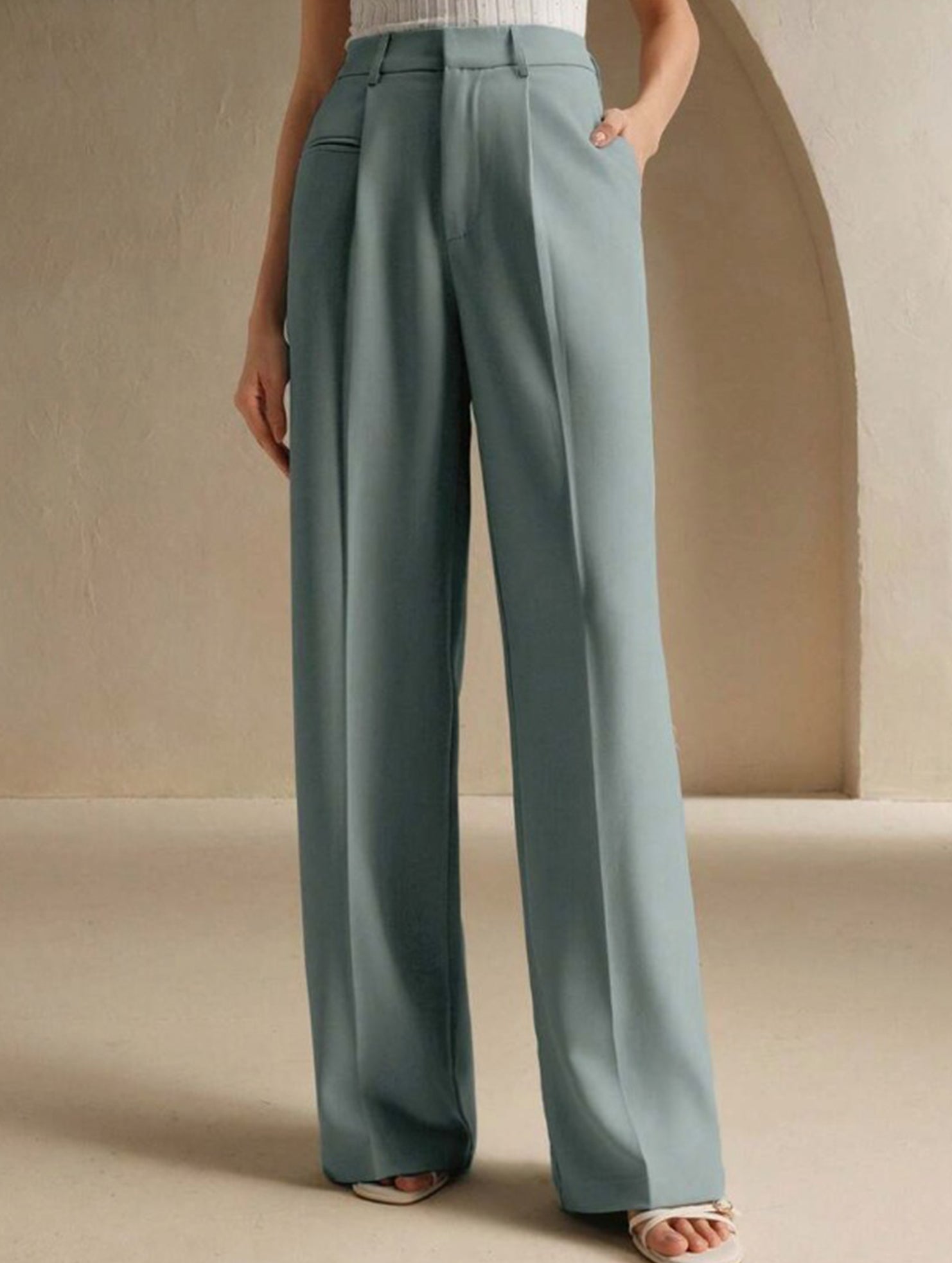 Versatile straight-leg floor-length suit pants