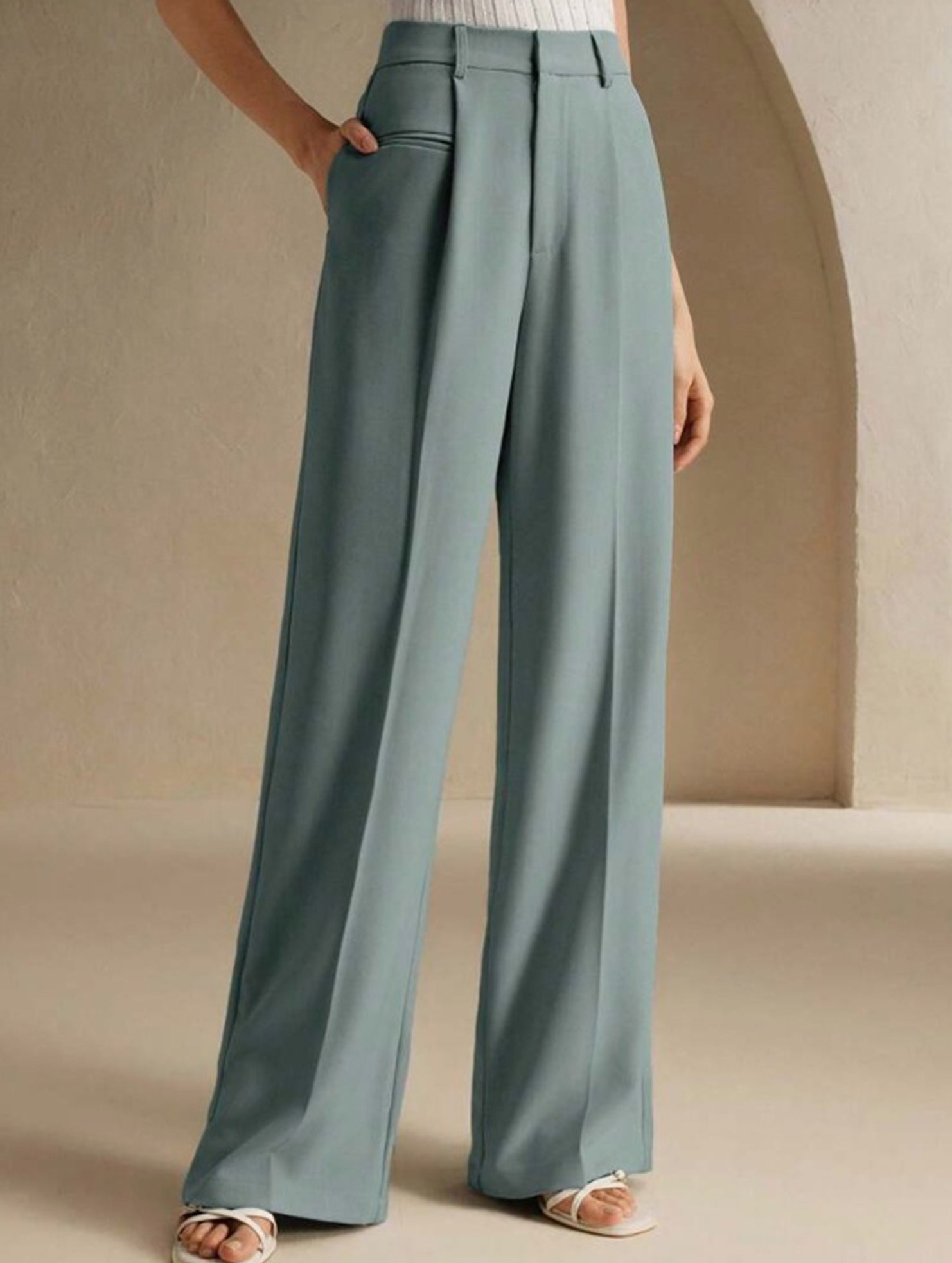 Versatile straight-leg floor-length suit pants