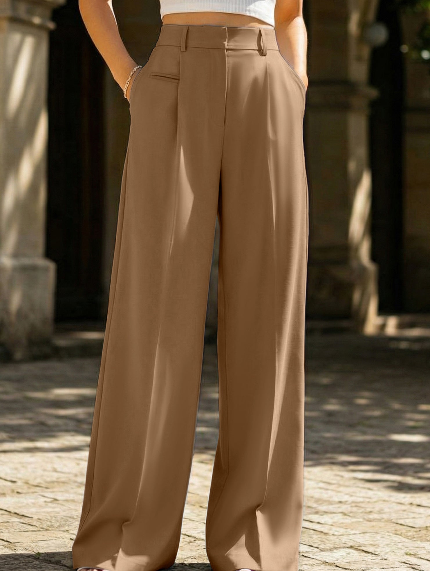 Versatile straight-leg floor-length suit pants