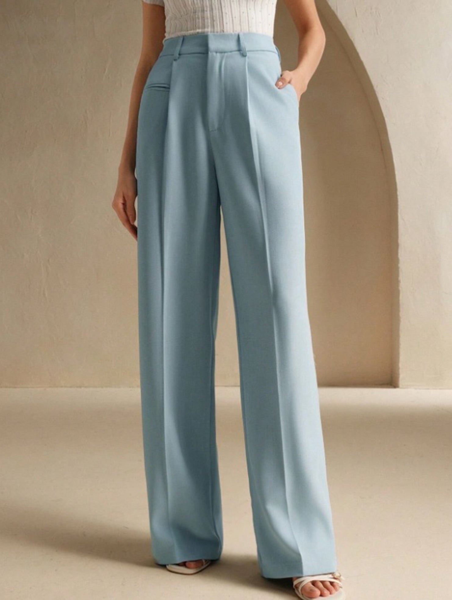 Versatile straight-leg floor-length suit pants