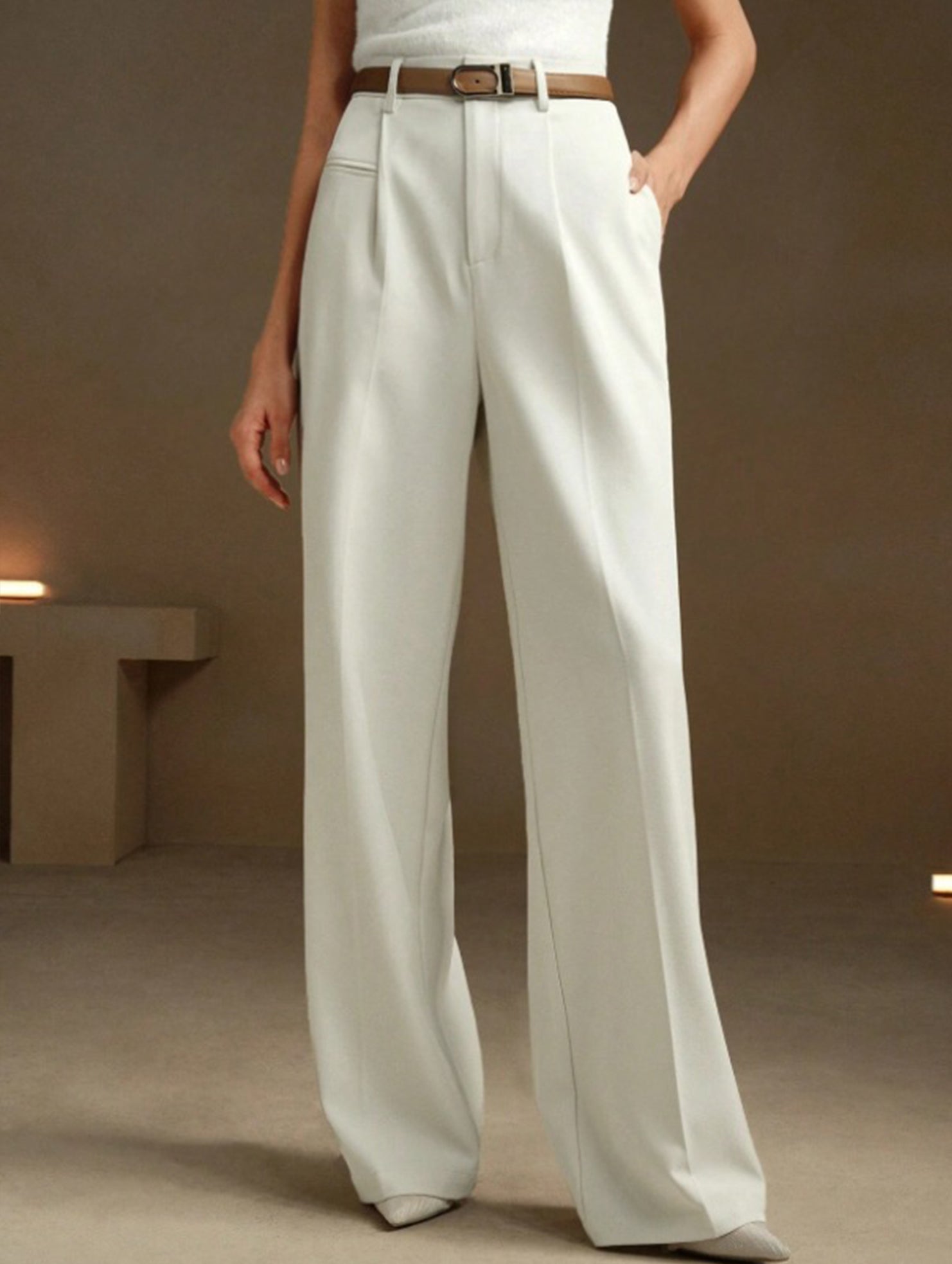 Versatile straight-leg floor-length suit pants