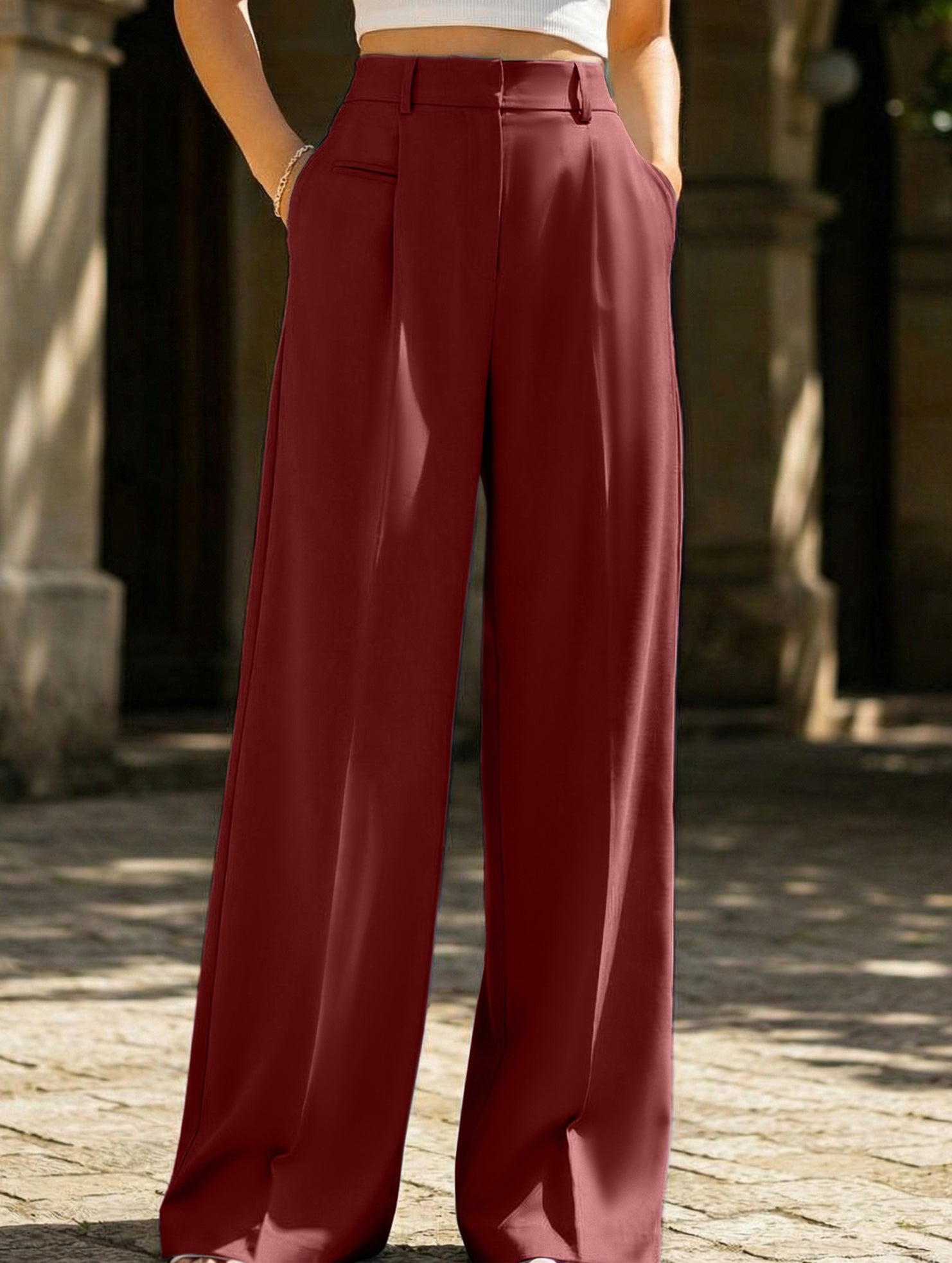 Versatile straight-leg floor-length suit pants