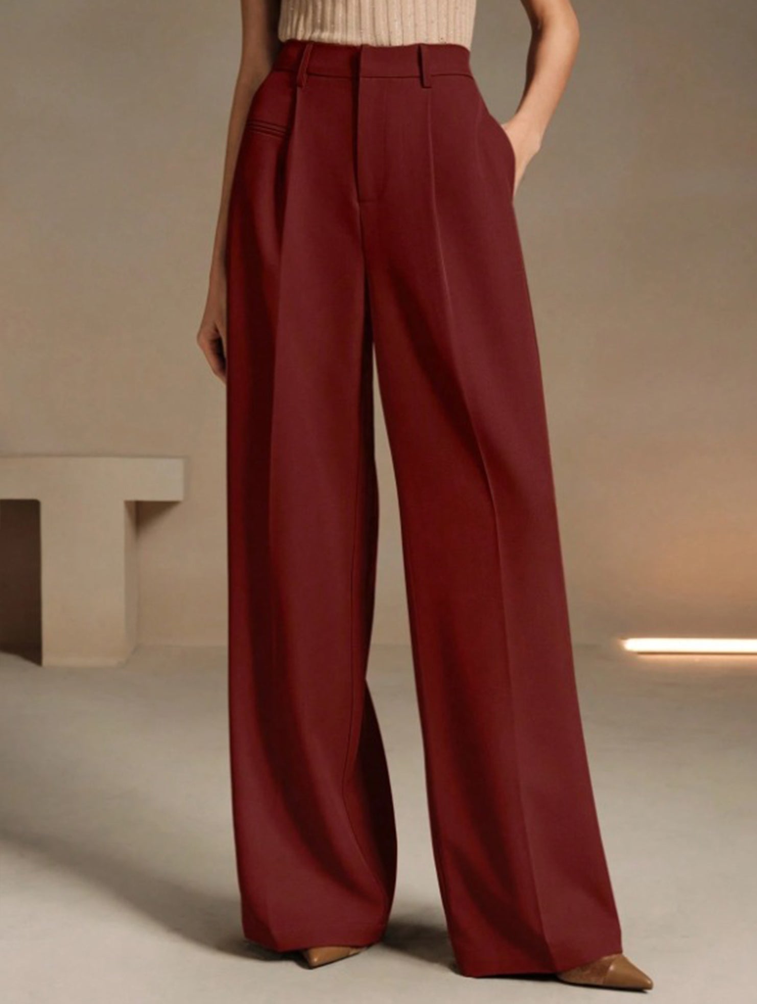 Versatile straight-leg floor-length suit pants