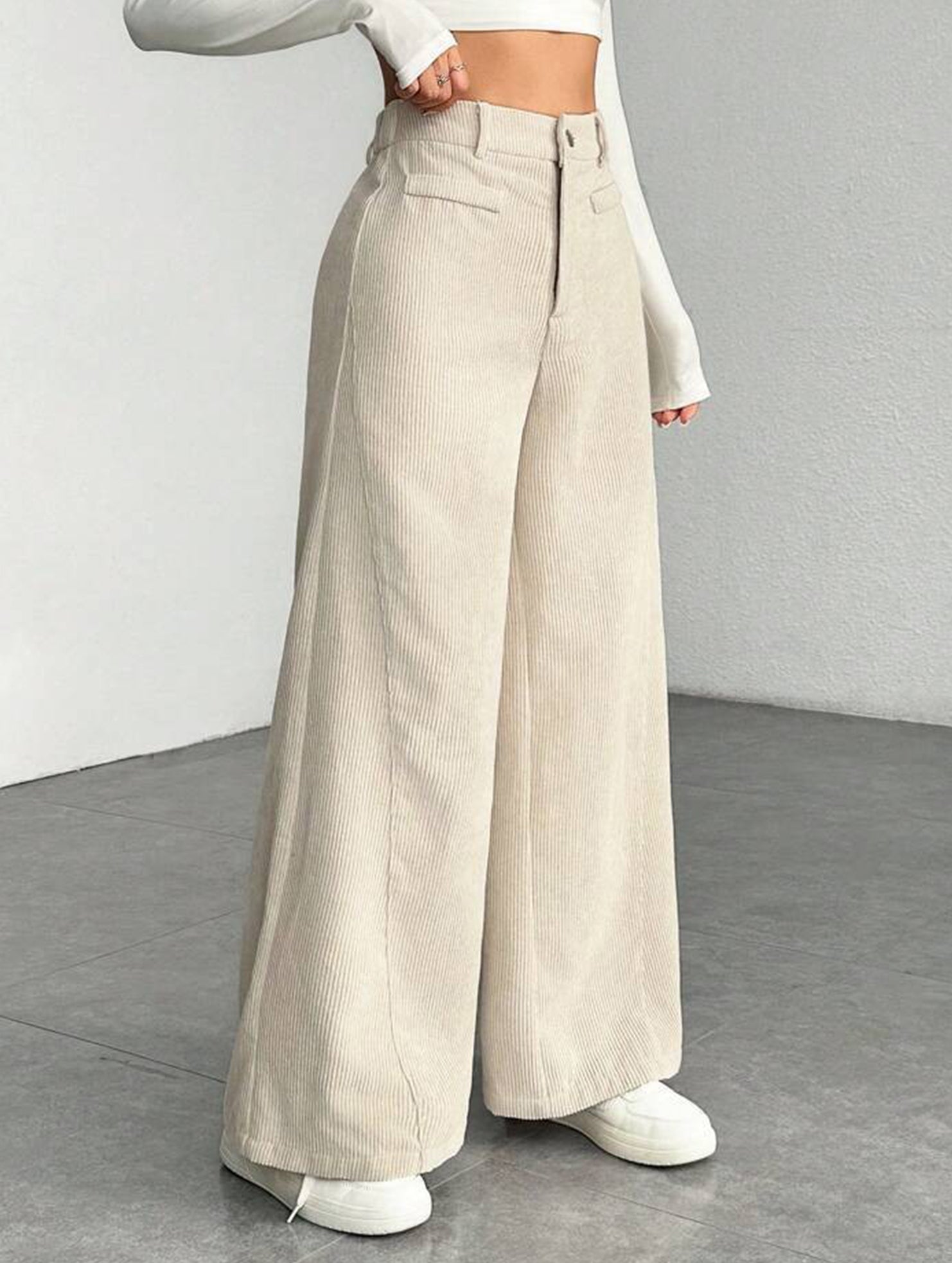 Lazy-style vertical striped wide-leg pants