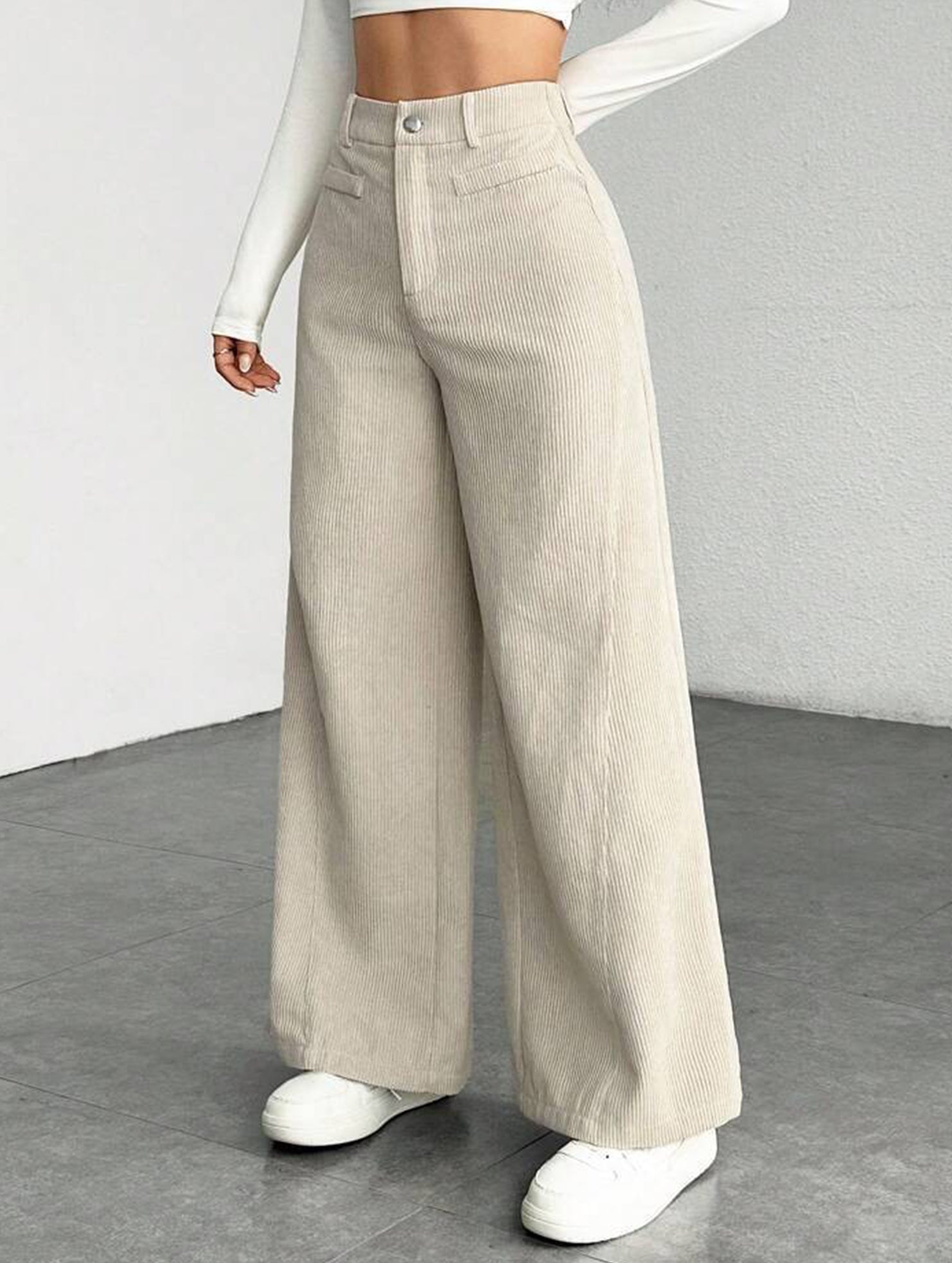 Lazy-style vertical striped wide-leg pants