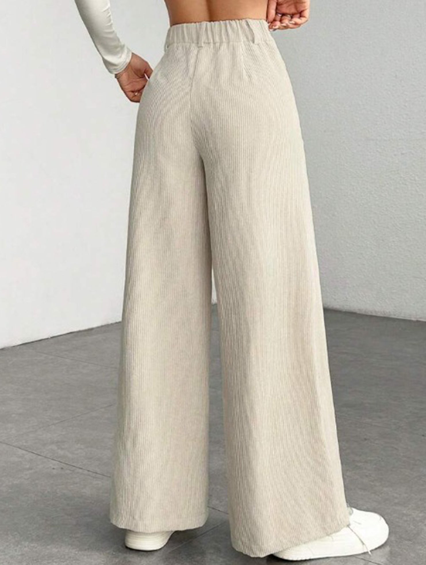 Lazy-style vertical striped wide-leg pants