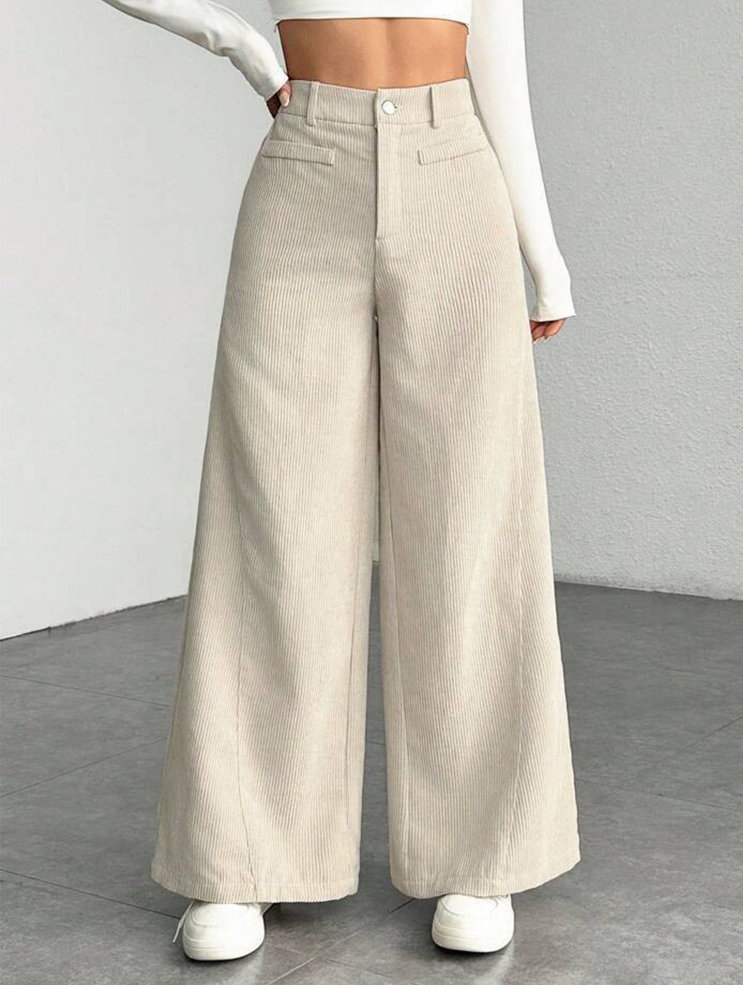 Lazy-style vertical striped wide-leg pants